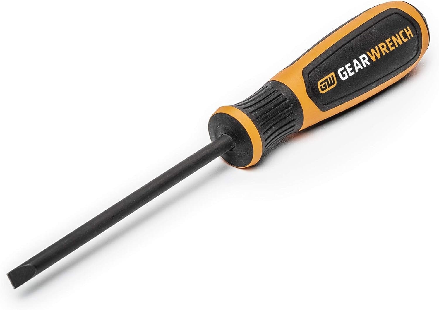 GearWrench 1/4 inch by 4 inch Bolt Biter slotted extraction screwdriver featuring a dual-material ergonomic handle and a heat-treated alloy steel shaft with a black oxide finish.