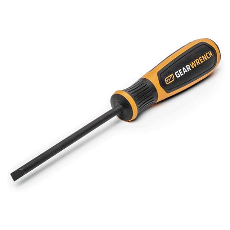 GearWrench 1/4 inch by 4 inch Bolt Biter slotted extraction screwdriver featuring a dual-material ergonomic handle and a heat-treated alloy steel shaft with a black oxide finish.