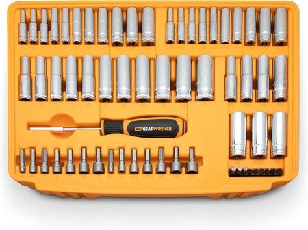 A studio shot of the third drawer tray, showing the deep sockets, nut drivers, bit sockets, and the bit-holding screwdriver.