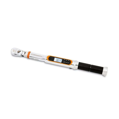 Digital torque wrench with display reading "80.7" and control buttons for torque adjustment; model number 85076 shown on tool body.