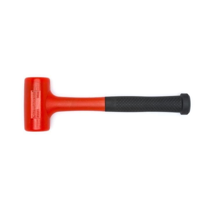 Side view of the GearWrench 16 ounce dead blow hammer featuring a red composite body, canister head, and black textured grip.
