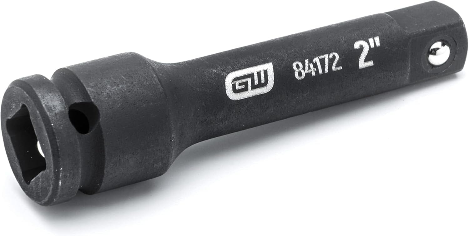 Close-up of a GearWrench 1/4 inch drive 4 inch impact extension bar showing the black finish and laser-etched markings.