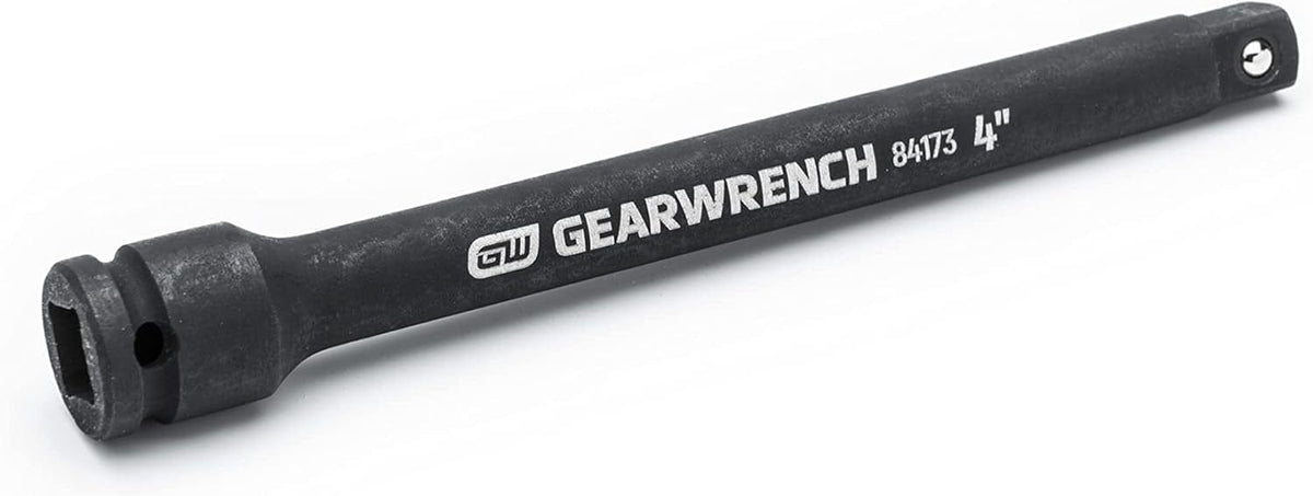 Close-up of a GearWrench 1/4 inch drive 6 inch impact extension bar showing the black manganese phosphate finish.