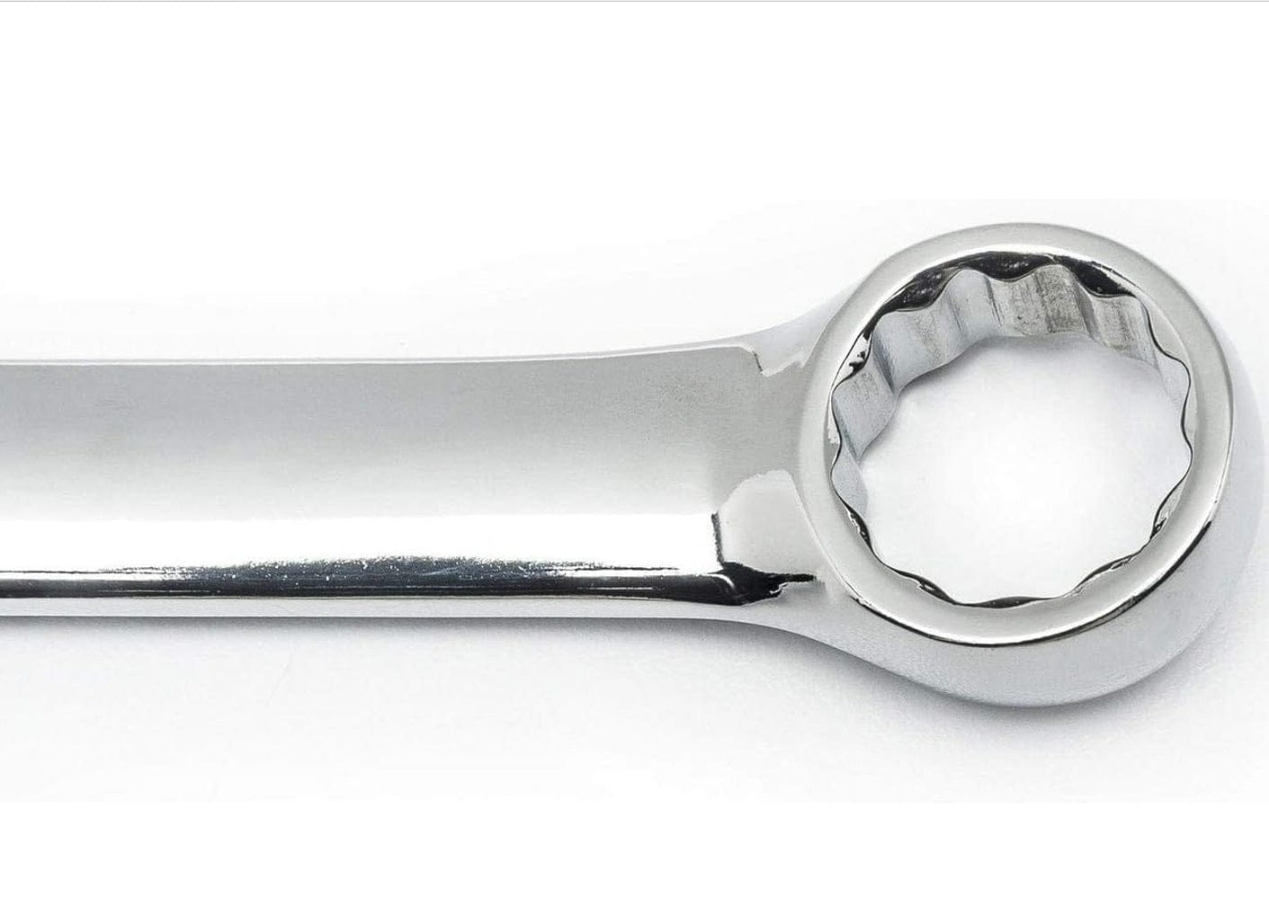Close-up view of the 12-point box end showing the internal gripping ridges and the high-polish chrome finish.