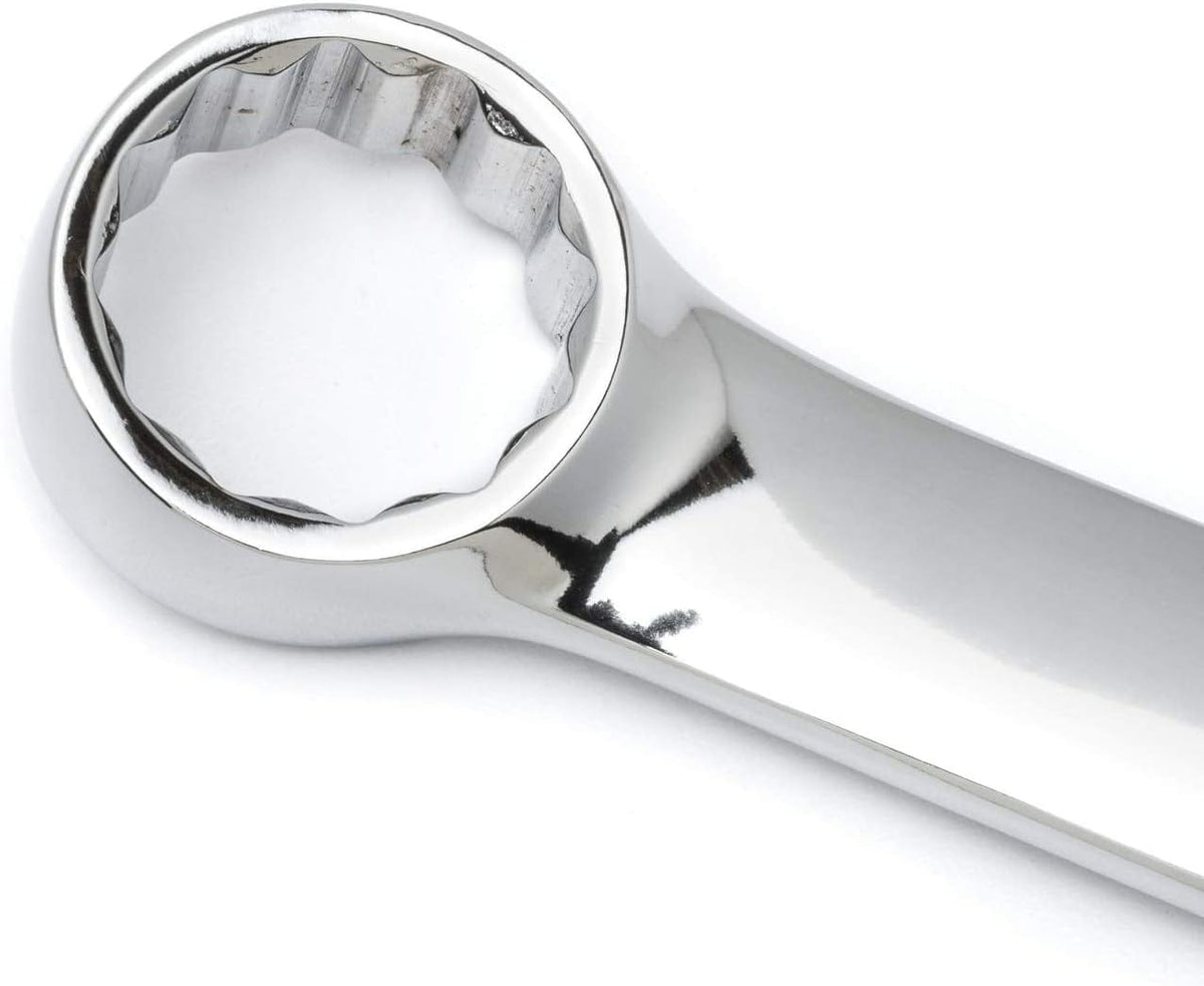 Close-up view of the 12-point box end showing the high-polish chrome finish and point geometry.