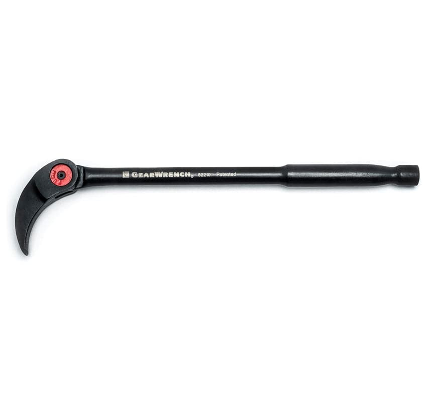 Studio view of the 16-inch indexing pry bar lying flat, displaying the long handle and adjustable head.