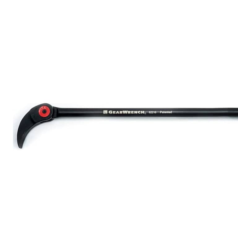 Close-up profile view of the pry bar shaft and head, illustrating the slim design and black finish.