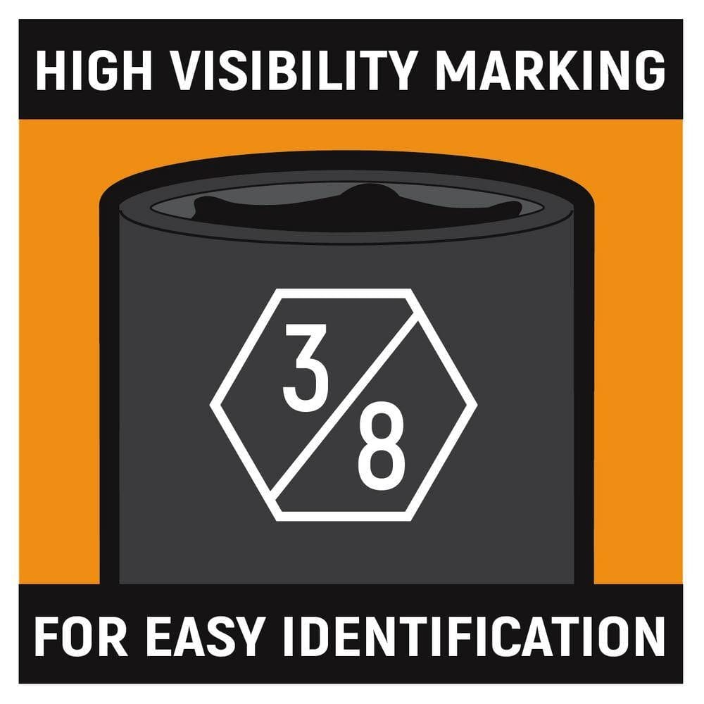 Graphic symbol of a magnifying glass highlighting the high visibility markings for easy identification on the socket.
