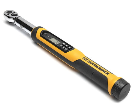 GearWrench digital torque wrench displaying “12.0” on screen, with black and yellow ergonomic handle and engraved model number “85076.”