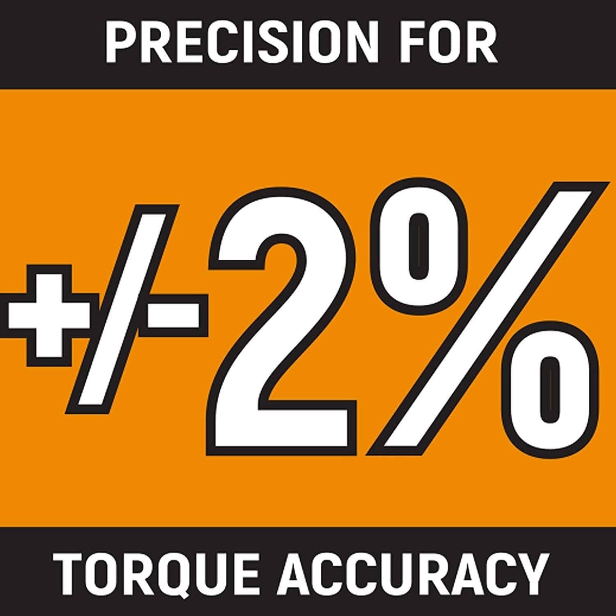 A marketing graphic stating "PRECISION FOR +/- 2% TORQUE ACCURACY".