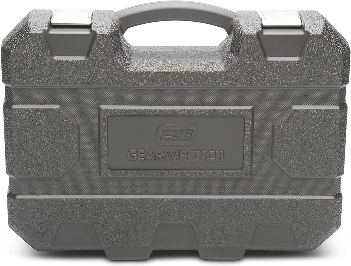 The closed, heavy-duty black storage case for the GearWrench 89092 51-piece impact socket set, featuring the embossed GearWrench logo on the front.