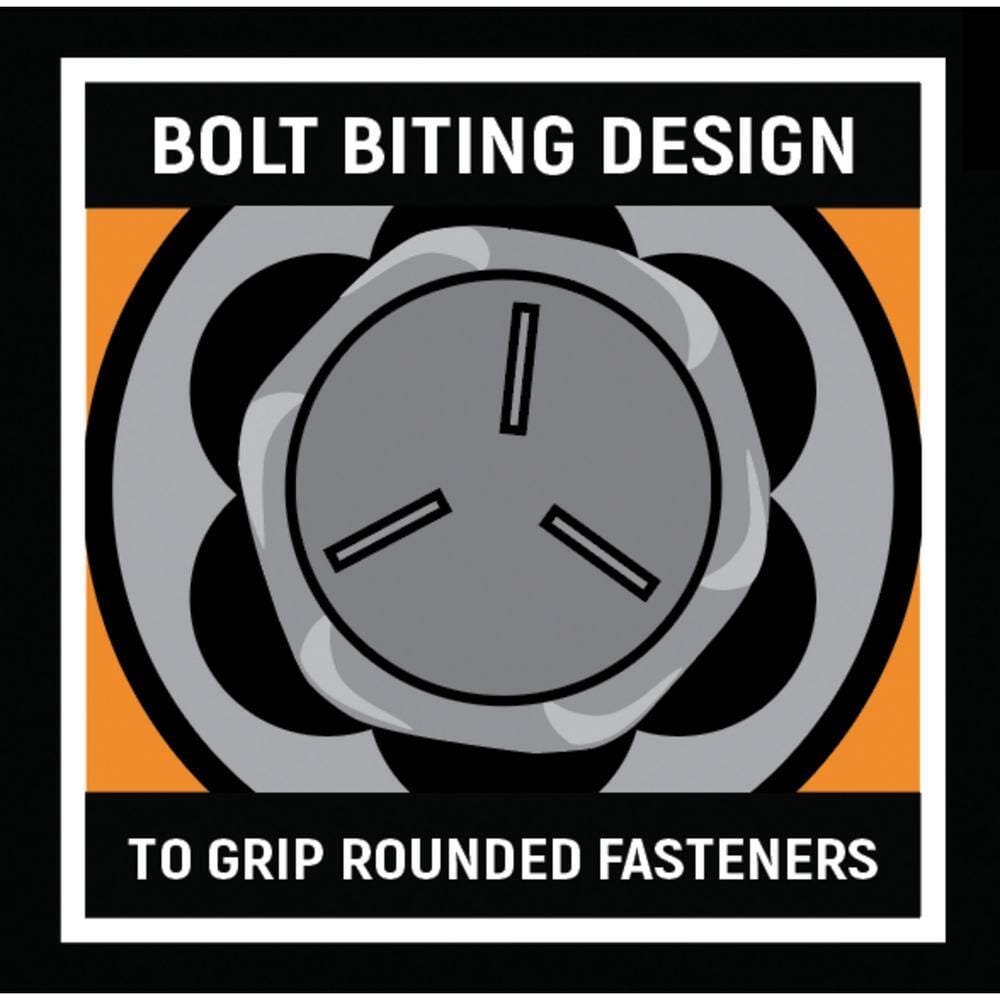 Internal fluted Bolt Biter profile diagram showing multi-point contact gripping a severely rounded hex bolt.
