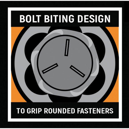 Internal fluted Bolt Biter profile diagram showing multi-point contact gripping a severely rounded hex bolt.