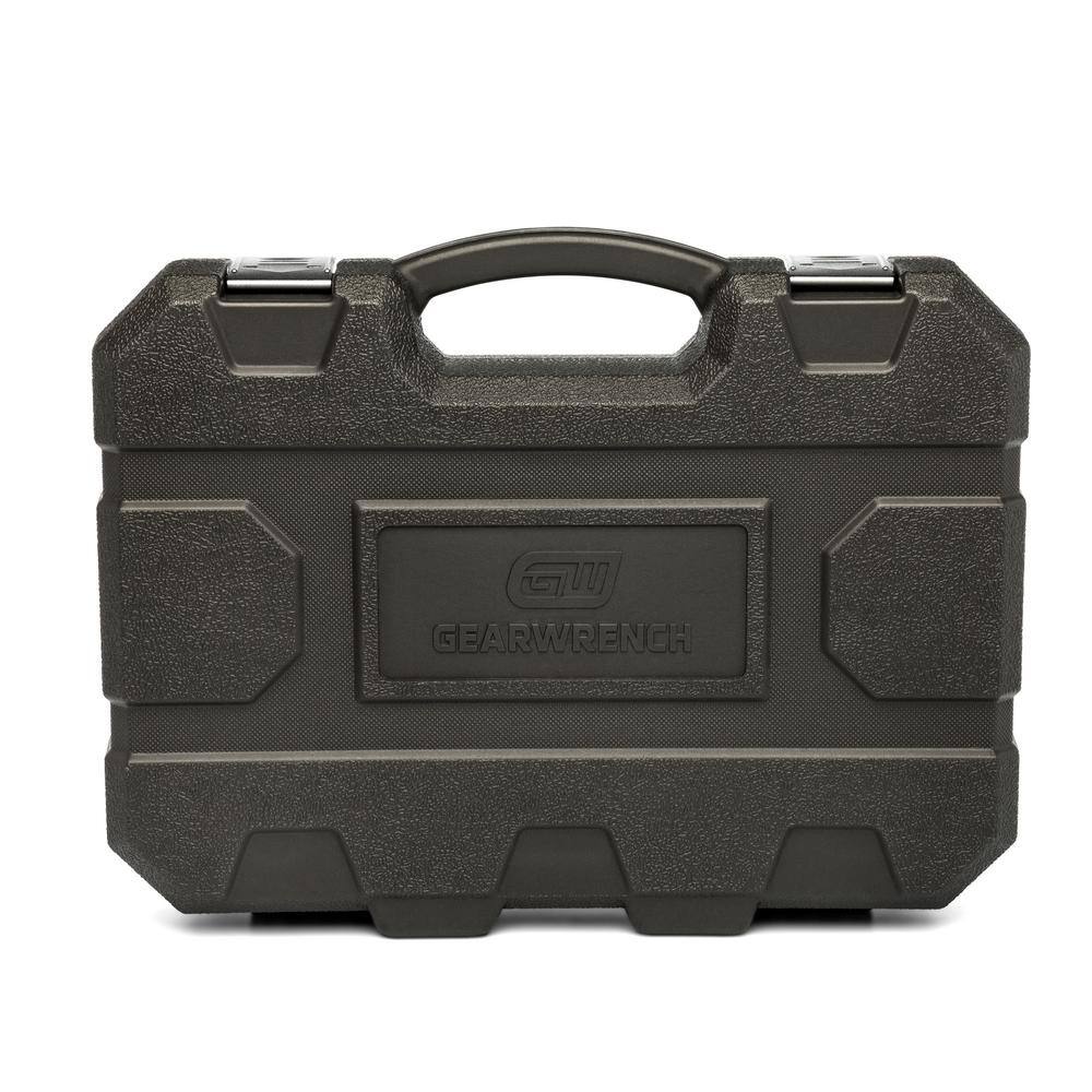 Closed heavy-duty blow-molded storage case featuring embossed GearWrench branding for secure transport and jobsite organization.