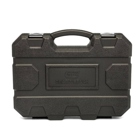 Closed heavy-duty blow-molded storage case featuring embossed GearWrench branding for secure transport and jobsite organization.
