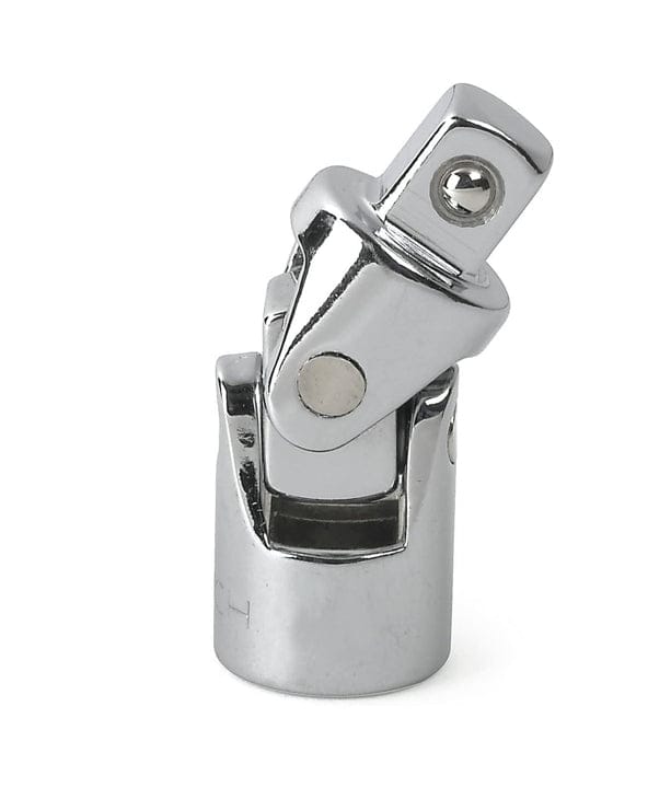 Close-up of a chrome GearWrench 1/4 inch drive universal joint socket adapter showing the flexible swivel joint.