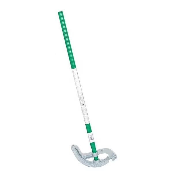 Full length angled view of the Greenlee 841AH hand bender featuring a green handle and silver aluminum bending head.