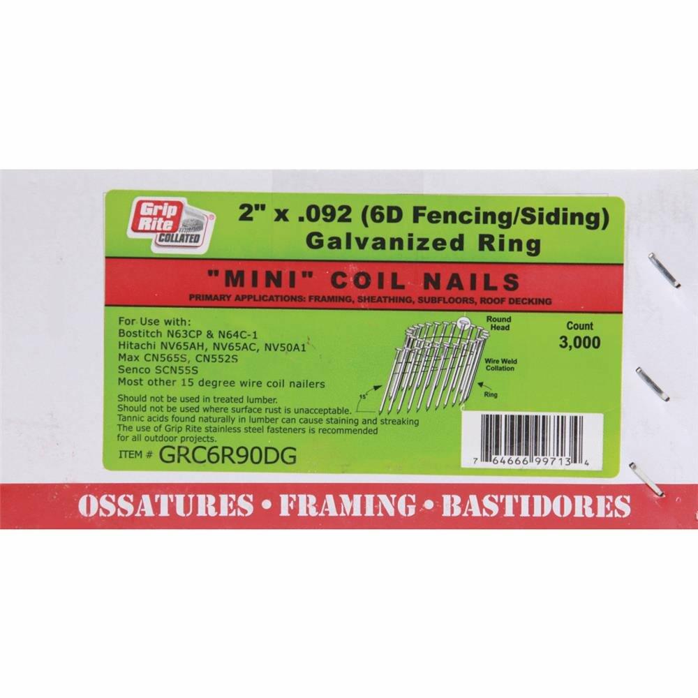 Package of 2" x .092 (6D) fencing/siding nails with green label on white background