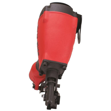 Side profile of the Grip-Rite GRSB150 metal connector nailer showing its full body, angled magazine, and grip handle; tool is positioned to showcase its suitability for framing, sheathing, and joist hanger installation.