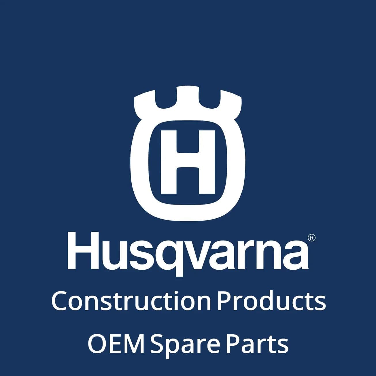 Dark blue background featuring the Husqvarna logo—a white crown-shaped emblem with an “H” inside—above the text “Husqvarna Construction Products OEM Spare Parts.” This image represents official branding for Husqvarna’s construction equipment and genuine replacement parts.