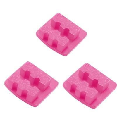 Three pink square grinding segments with raised textured surface and interlocking pattern; designed for concrete surface preparation.