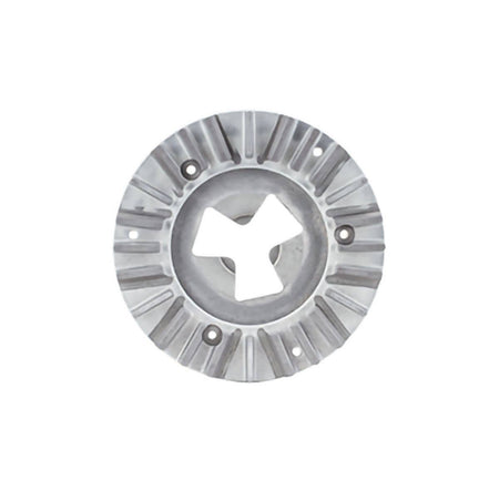 Metallic circular Husqvarna EZchange™ AirFlow tool holder with three-lobed center cut-out, radial grooves, and mounting holes; designed for heat-reducing concrete grinding applications.