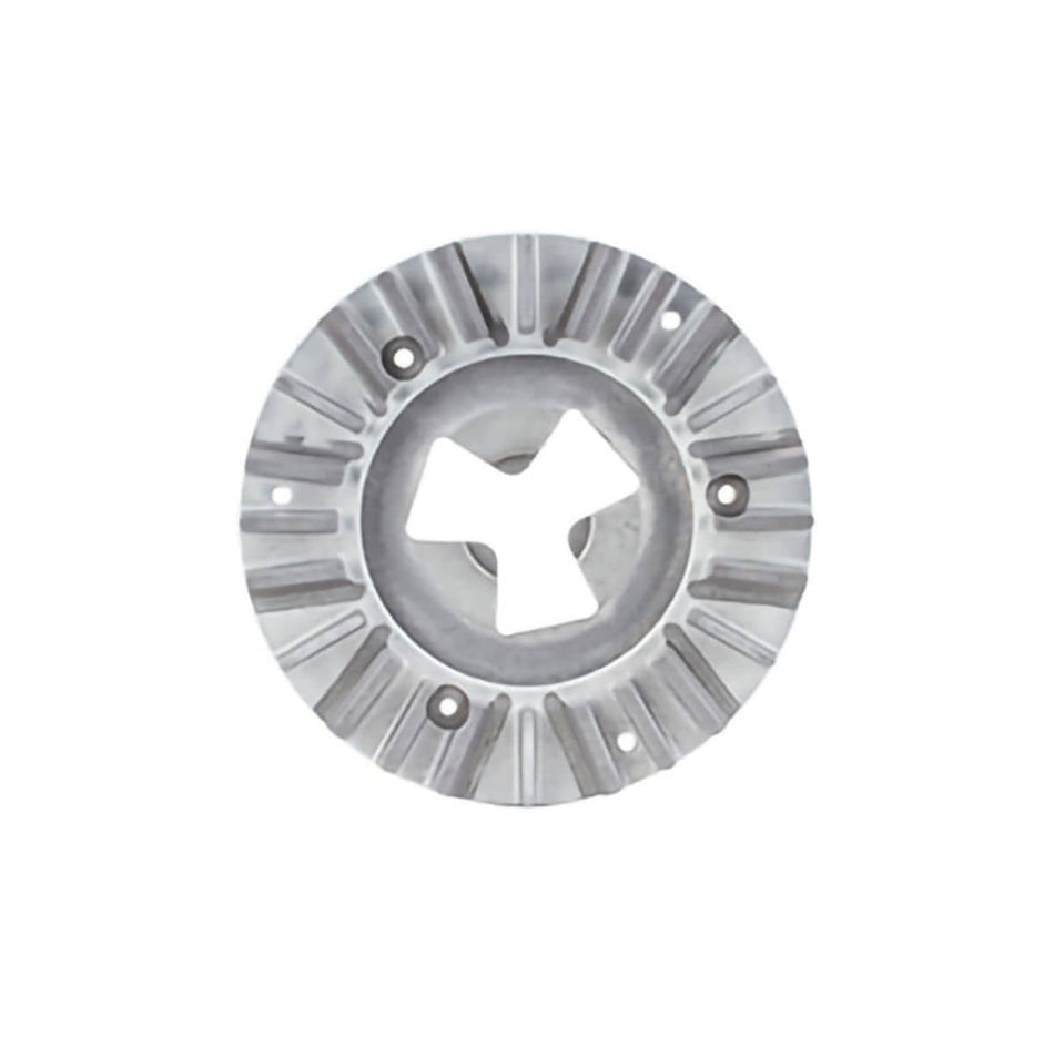 Metallic circular Husqvarna EZchange™ AirFlow tool holder with three-lobed center cut-out, radial grooves, and mounting holes; designed for heat-reducing concrete grinding applications.