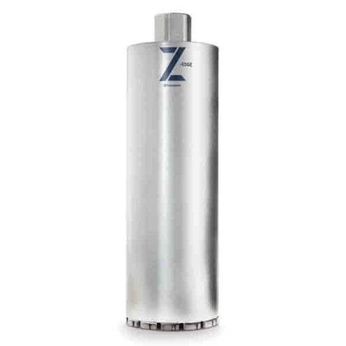 A studio product photograph of the Husqvarna Elite-Drill B1410 diamond core drill bit, featuring a polished silver thin-wall tube with a threaded 5/8-inch-11 hub and diamond-impregnated segments at the cutting edge.