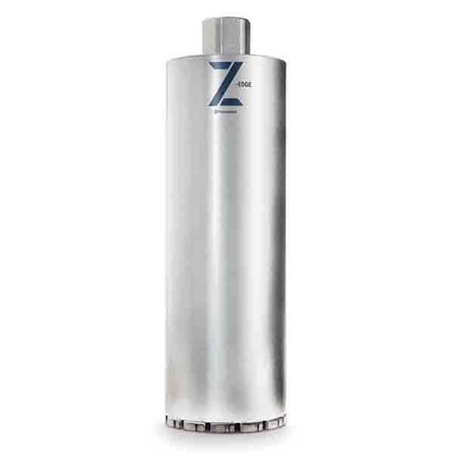 A studio product photograph of the Husqvarna Elite-Drill B1410 crown diamond core drill bit, featuring a silver metallic tube finish with a blue Z-edge logo and a threaded 1-1/4-inch mounting hub.