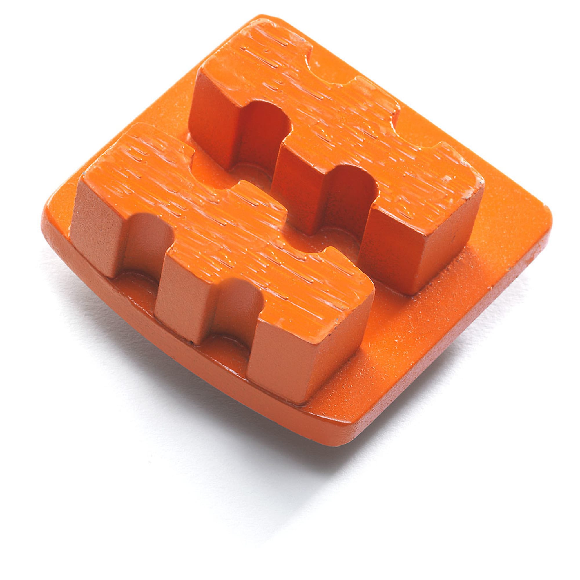 Husqvarna G1413D orange double-segment diamond grinding block with notched profiles for rapid coating removal on hard concrete.