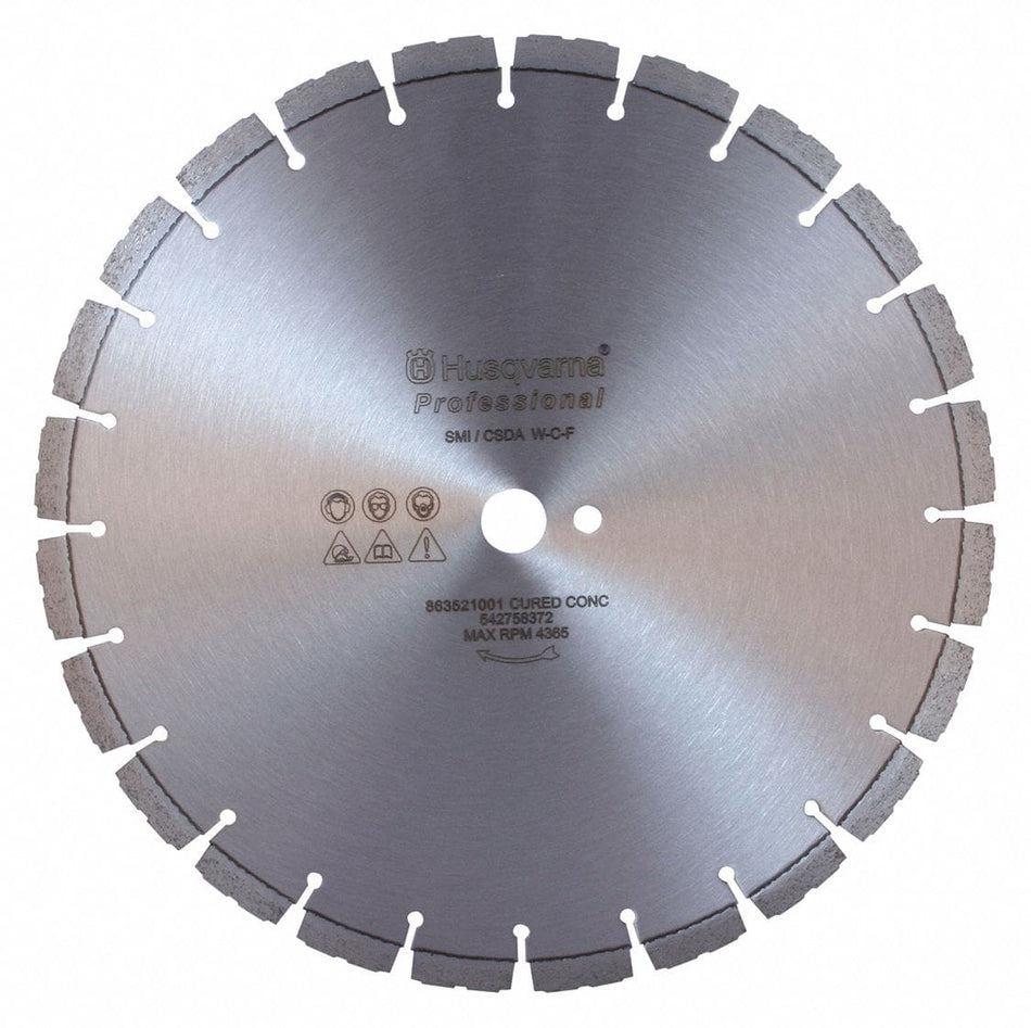 Husqvarna 585346113 20-inch diamond masonry blade with 1-inch drive pin DP arbor for dry cutting CMU cinder block and brick.