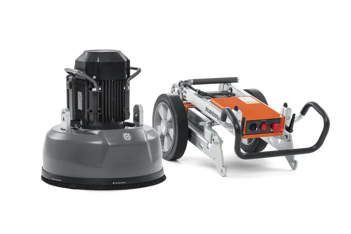 The Husqvarna PG 450 divided into two parts for transport, illustrating how the machine easily separates without tools to fit into standard vehicles for rental and professional use.