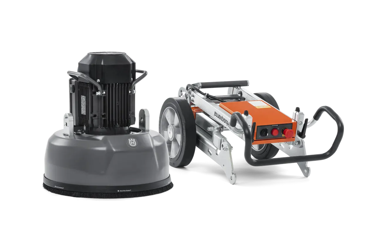 The Husqvarna PG 450 divided into two parts for transport, illustrating how the machine easily separates without tools to fit into standard vehicles for rental and professional use.