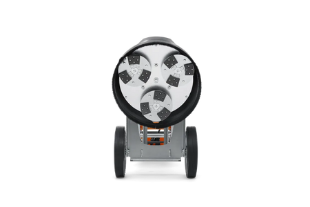 Bottom-up view of the Husqvarna PG 450 grinding head, revealing the three planetary discs equipped with the EZchange system for rapid diamond tooling swaps.