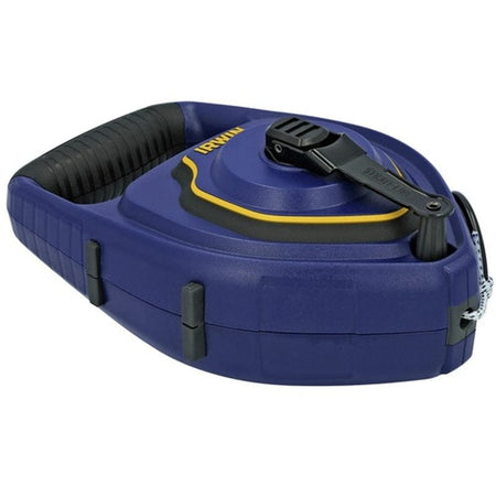 Profile view of the IRWIN IWHT48446 LAYOUT PRO highlighting the robust center hub and 2:1 high-speed gear ratio design for efficient line retraction on professional jobsites.