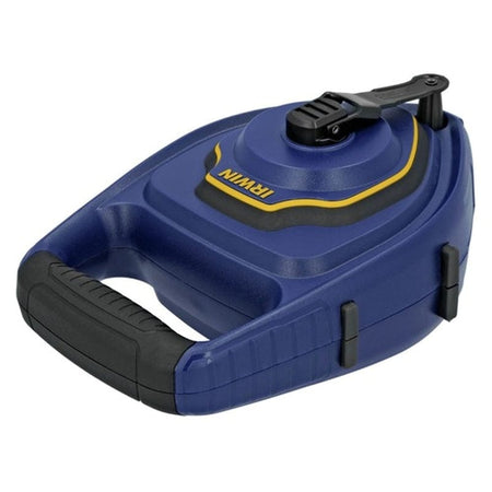 Top-down perspective of the IRWIN professional chalk reel illustrating the multi-functional design that allows the unit to be used as a plumb bob for accurate vertical layout.