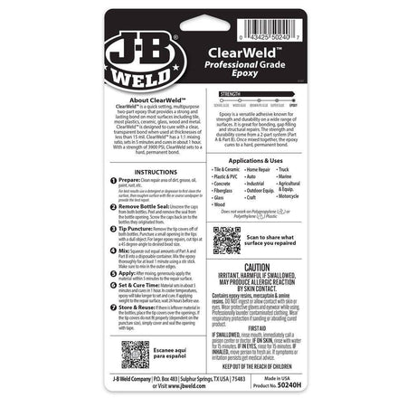 Back view of the packaging displaying detailed instructions for preparation, mixing, applying, and curing alongside safety warnings.