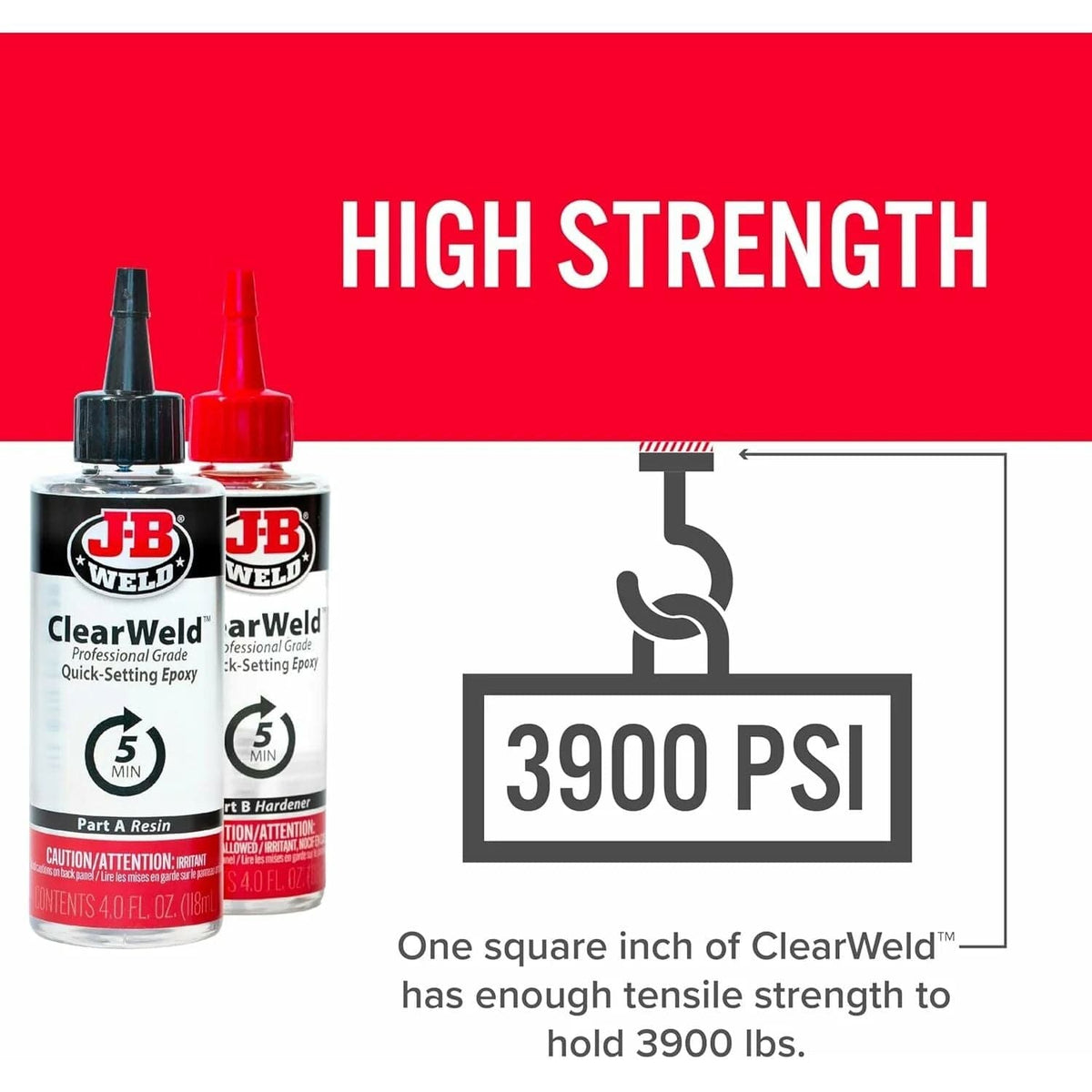 Infographic displaying the 3900 PSI tensile strength rating with a weight icon and text explaining the holding capacity.