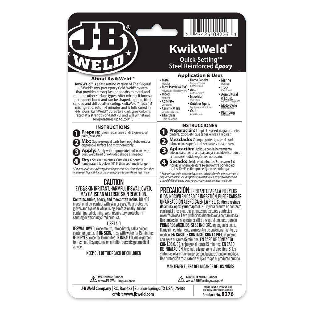 Back view of the packaging displaying detailed instructions for preparation, mixing, applying, and drying alongside safety warnings.