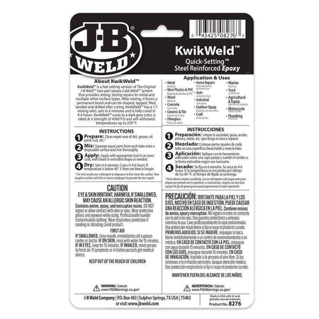 Back view of the packaging displaying detailed instructions for preparation, mixing, applying, and drying alongside safety warnings.