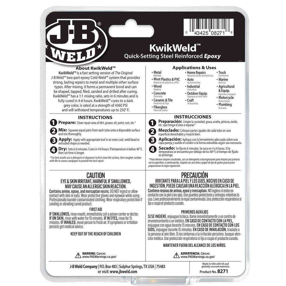 Back view of the packaging displaying detailed instructions for preparation, mixing, applying, and drying alongside safety warnings.