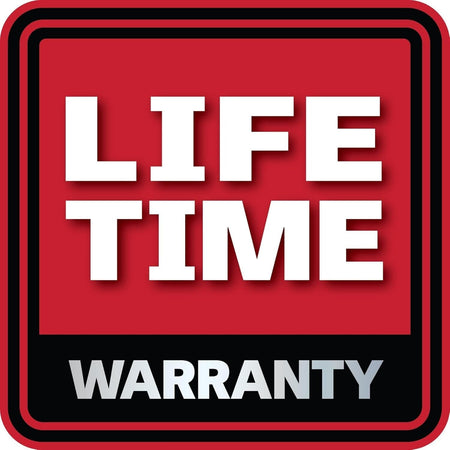 Red and black icon graphic displaying the LIFETIME WARRANTY offered for the JET S90 Series hand chain hoist.