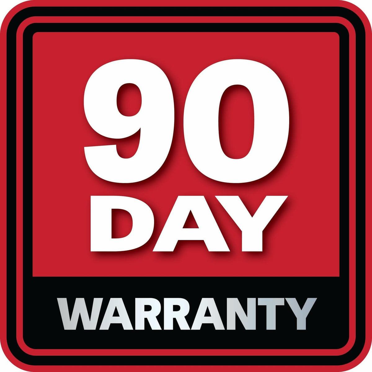 A red and black graphic icon indicating a "90 DAY WARRANTY".