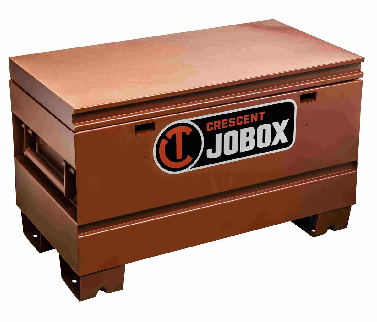 Image of JOBOX 48" Tradesman Steel Chest. This is a large, rectangular job site storage box, commonly known as a job box, in a reddish-brown color. The front of the box features a black and orange logo that reads "CRESCENT JOBOX".