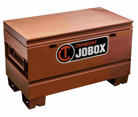 Image of JOBOX 48" Tradesman Steel Chest. This is a large, rectangular job site storage box, commonly known as a job box, in a reddish-brown color. The front of the box features a black and orange logo that reads "CRESCENT JOBOX".