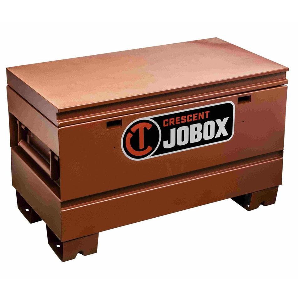Image of JOBOX 48" Tradesman Steel Chest. This is a large, rectangular job site storage box, commonly known as a job box, in a reddish-brown color. The front of the box features a black and orange logo that reads "CRESCENT JOBOX".