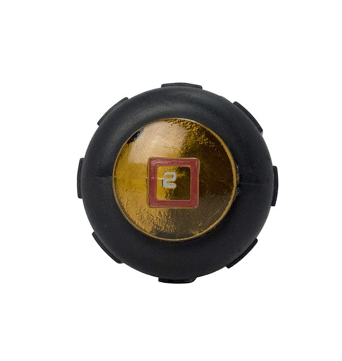 A top-down close-up of the handle end, showing the red Tip-Ident with the #2 square recess symbol.