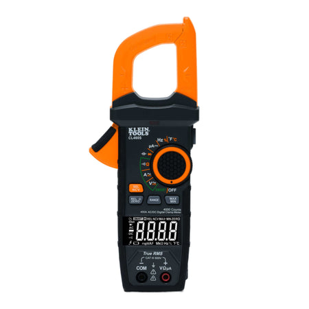 Klein Tools CL460S 400A TRMS digital clamp meter featuring a reverse-contrast display and CAT III 600V safety rating for electrical testing.