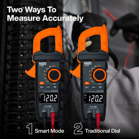 Comparison display showcasing the dual operation of Klein CL460S using either automated SMART mode or manual traditional dial selection.