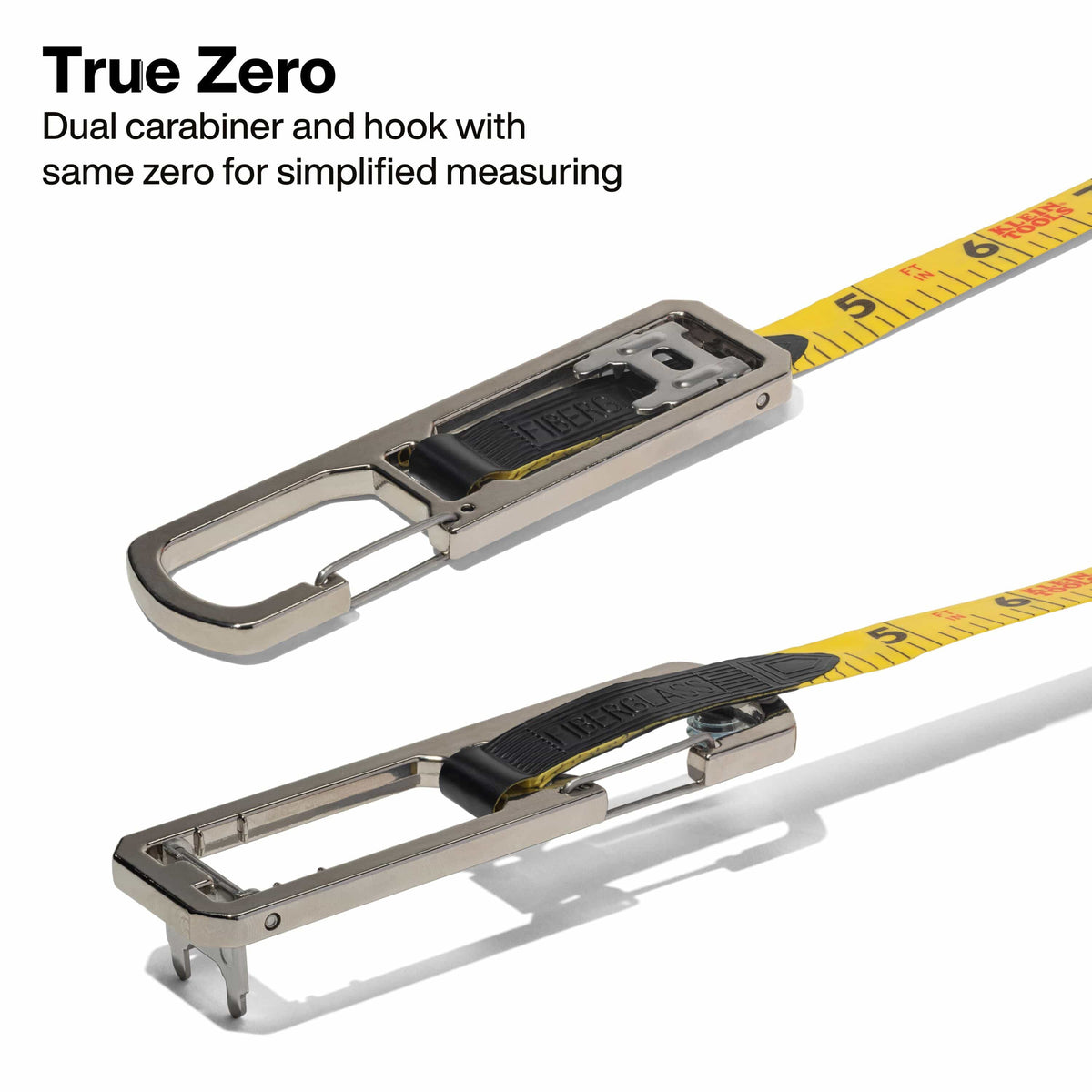 True-zero reference diagram illustrating how both the carabiner loop and single hook align to the exact same starting point.